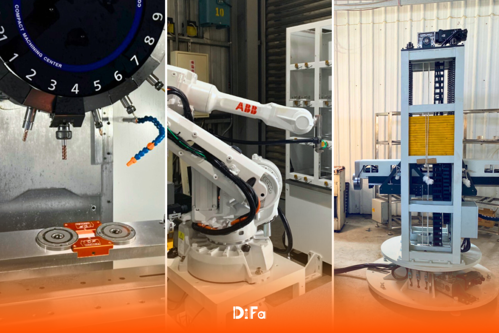 自動化加工設備：機械手臂、零點定位器